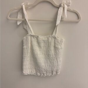 Abercrombie & Fitch White Smocked Tie-Shoulder Crop Camisole